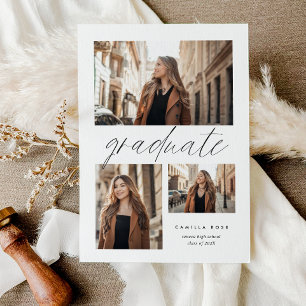 Modern Minimalist Graduation 3 Photo Collage Announcement
