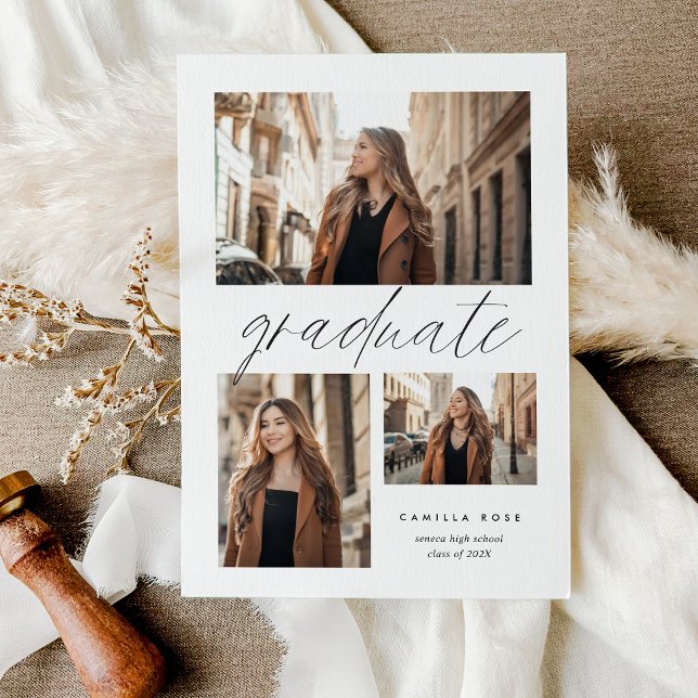 Modern Minimalist Graduation 3 Photo Collage  Announcement (Modern Minimalist Graduation 3 Photo Collage Announcement)