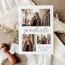 Modern Minimalist Graduation 3 Photo Invitation