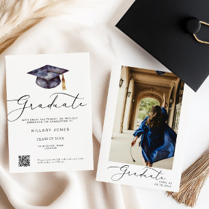 Modern Minimalist Graduation Calligraphy  Announcement