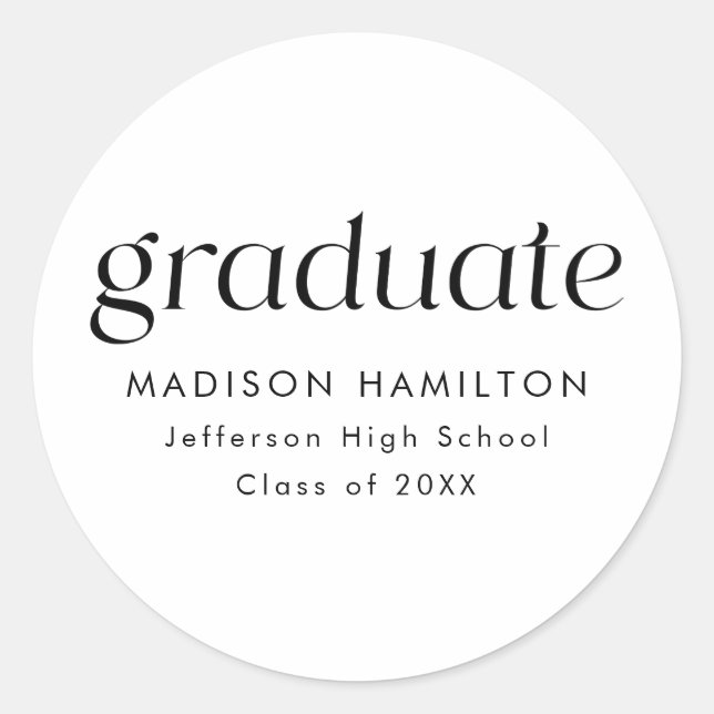 Modern Minimalist Graduation Classic Round Sticker (Front)