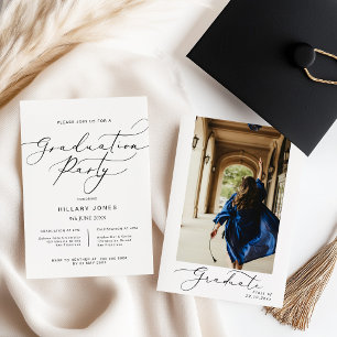 Modern Minimalist Graduation party Calligraphy Invitation