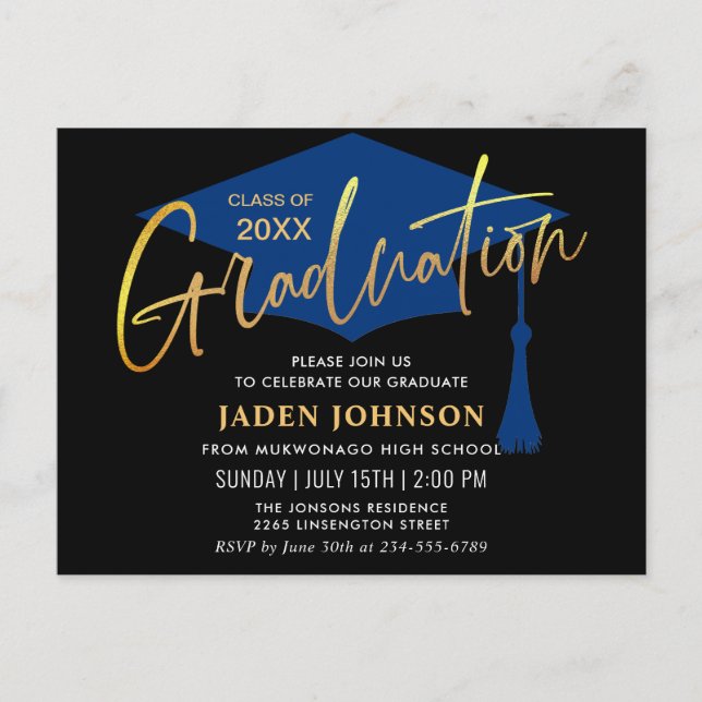 Modern Minimalist Graduation Party Invitation Postcard (Front)