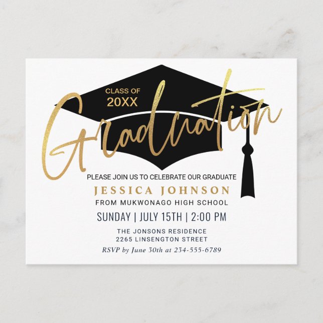 Modern Minimalist Graduation Party Invitation Postcard (Front)