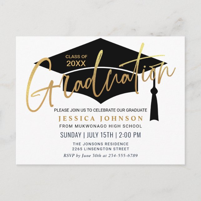 Modern Minimalist Graduation Party PHOTO Announcement Postcard (Front)