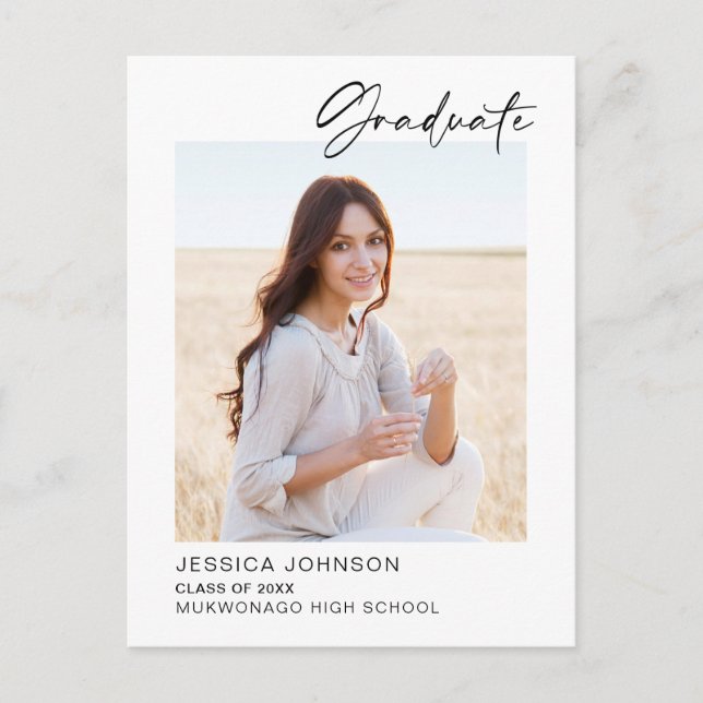 Modern Minimalist Graduation Party PHOTO Announcement Postcard (Front)