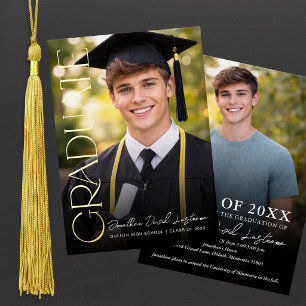 Modern Minimalist Graduation Photo Foil Invitation