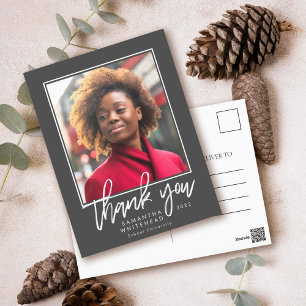 Modern Minimalist Graduation Photo Grey Thank You Postcard