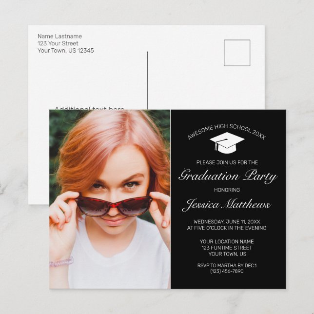 Modern Minimalist Graduation Photo Invitation Postcard (Front/Back)