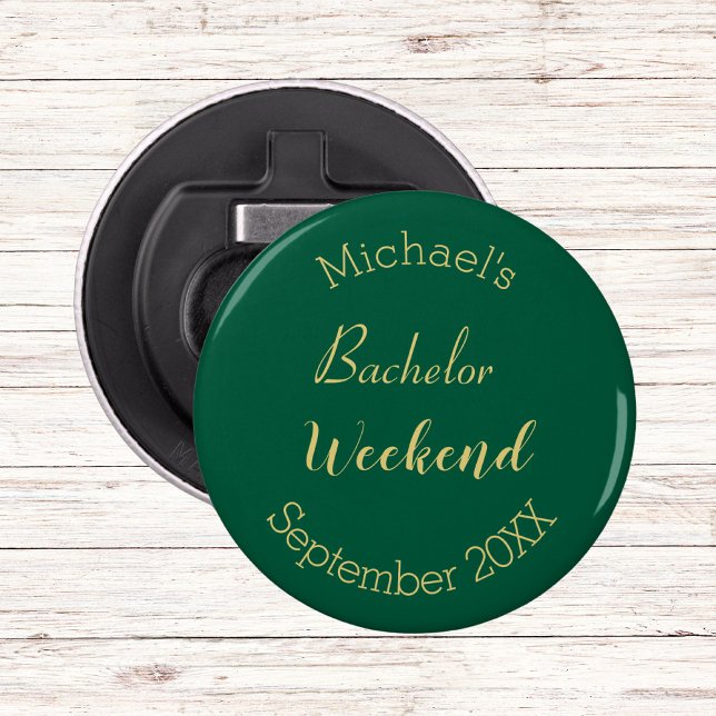 Modern Minimalist Green and Gold Bachelor Party  Bottle Opener (Creator Uploaded)