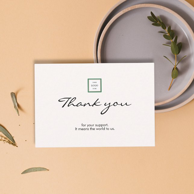 Modern Minimalist Green Border Logo Business Thank You Card (Creator Uploaded)
