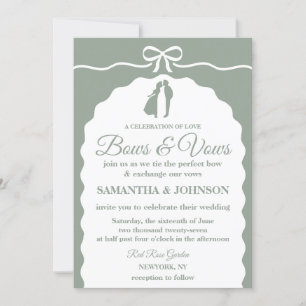 Modern Minimalist Green Bows & Ribbons Wedding Invitation