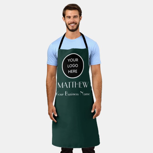 Modern Minimalist Green Custom logo Modern  Apron (Worn)