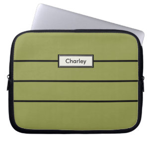 Modern Minimalist Green Custom Monogrammed Name Laptop Sleeve