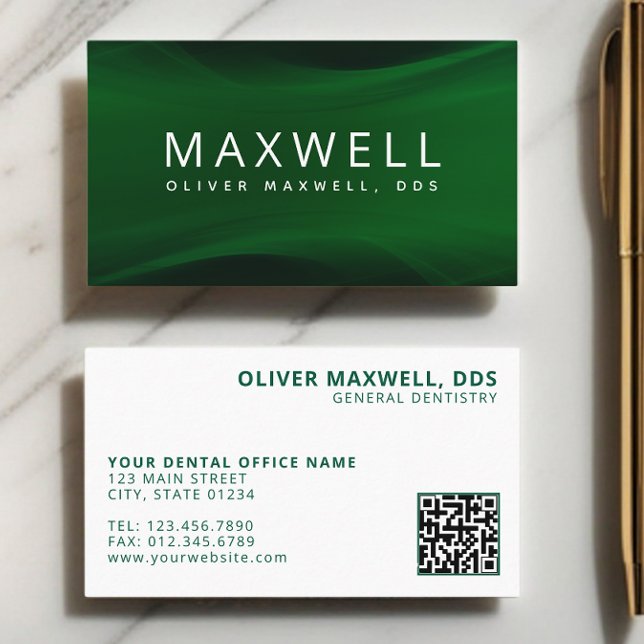 Modern Minimalist Green Dentist QR code Logo Business Card (Creator Uploaded)