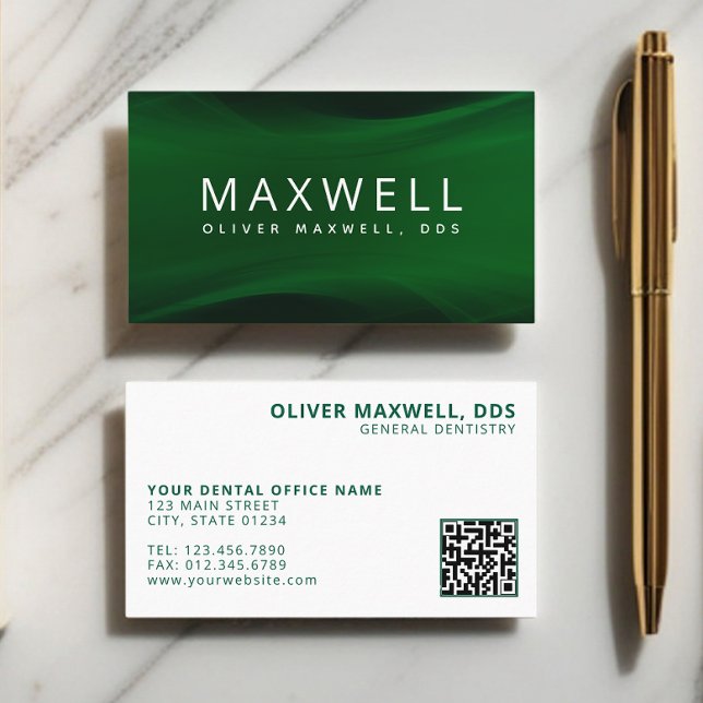 Modern Minimalist Green Dentist QR code Logo Business Card (Creator Uploaded)