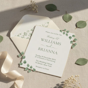 Modern Minimalist Green Geometric Frame Wedding Invitation