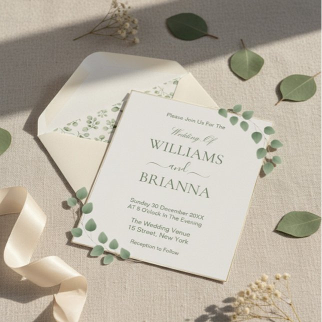 Modern Minimalist Green Geometric Frame Wedding Invitation (Creator Uploaded)