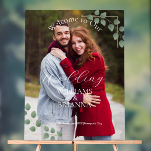 Modern Minimalist Green Geometric Photo Wedding Acrylic Sign