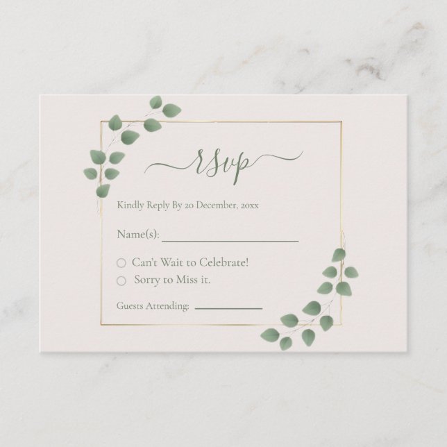 Modern Minimalist Green Geometric Wedding RSVP  Enclosure Card (Front)