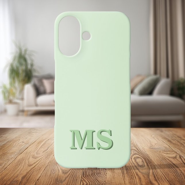 Modern Minimalist Green Initial Monogram iPhone 16 Case (Creator Uploaded)