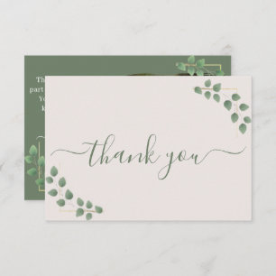 Modern Minimalist Green Leave Frame Wedding Thank You Card