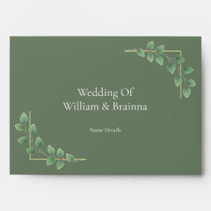 Modern Minimalist Green Leave Wedding Envelope