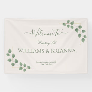 Modern Minimalist Green Leaves Wedding Banner
