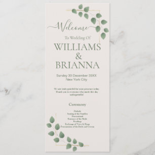 Modern Minimalist Green Leaves Wedding Banner Programme