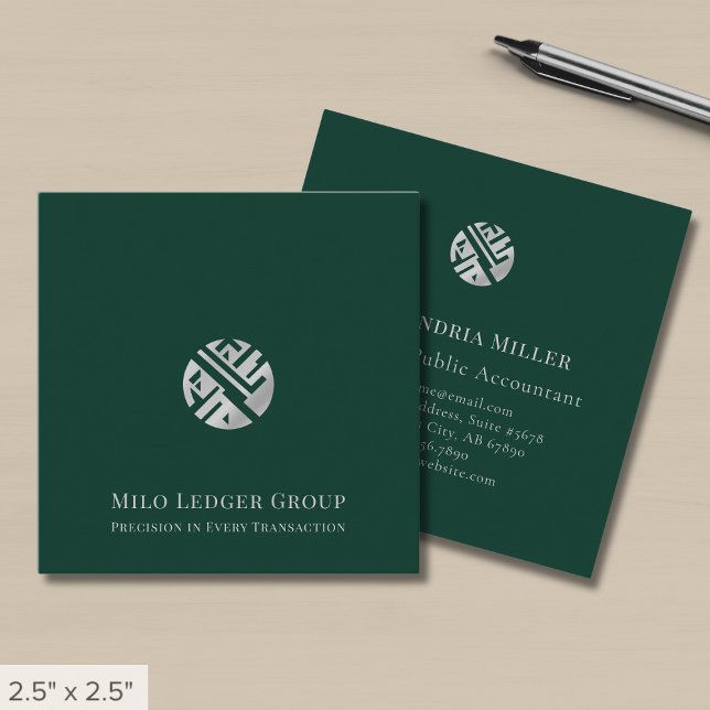 Modern Minimalist Green Luxury Logo Square Business Card (Creator Uploaded)