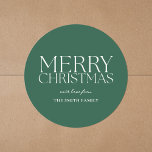 Modern Minimalist Green Merry Christmas Classic Round Sticker<br><div class="desc">Create your own personalised Christmas stickers with minimalist design and modern typography in green and white colour.</div>