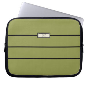 Modern Minimalist Green Monogrammed Initials Laptop Sleeve
