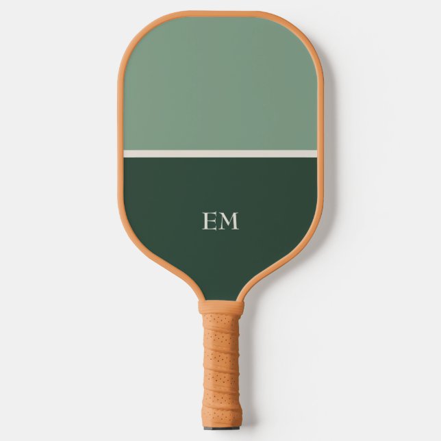 Modern Minimalist Green Monogrammed Initials Pickleball Paddle (Front)