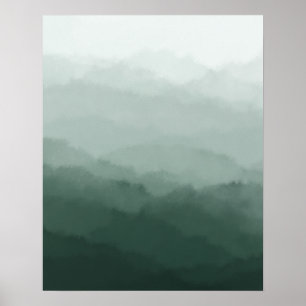 Modern Minimalist Green Mountains Abstract Poster