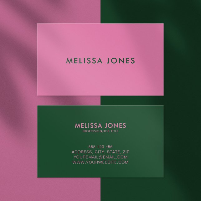 Modern Minimalist Green Pink Professional Business Card (Creator Uploaded)