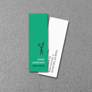 Modern Minimalist Green White Hair Stylist Mini Business Card