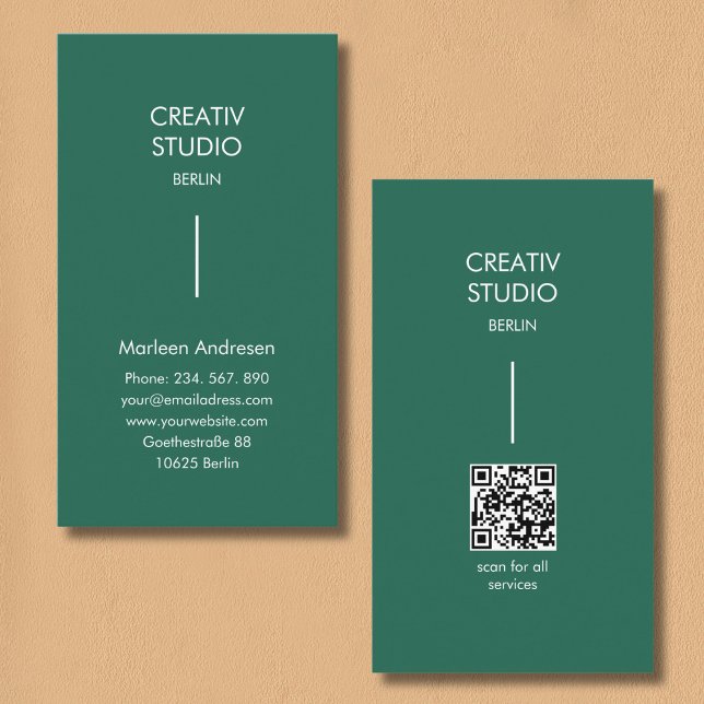 Modern Minimalist Green White QR Code Business Card (Modern Minimalist Green White QR Code Business Card)