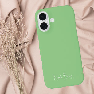 Modern Minimalist Green & White Script Calligraphy iPhone 16 Case