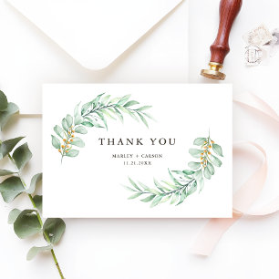 Modern Minimalist Greenery Foliage Wedding Thank You Card