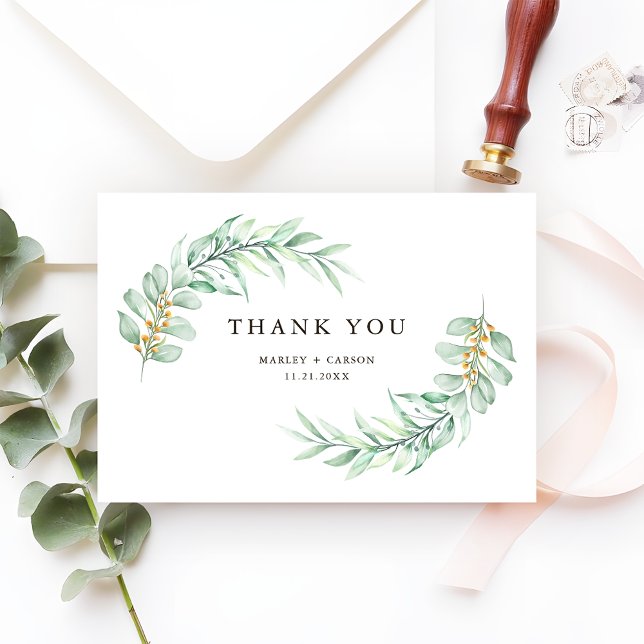 Modern Minimalist Greenery Foliage Wedding Thank You Card (Creator Uploaded)