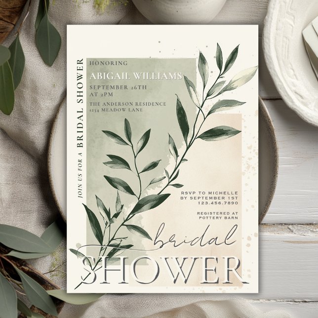 Modern Minimalist Greenery Sage Bridal Shower Invitation (Modern Minimalist Greenery Sage Bridal Shower Invitation)