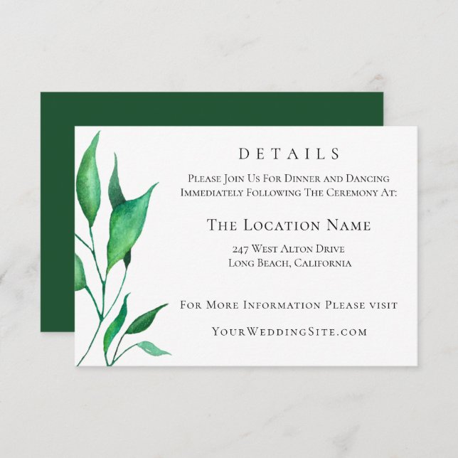 Modern Minimalist Greenery Wedding Details Invitation (Front/Back)