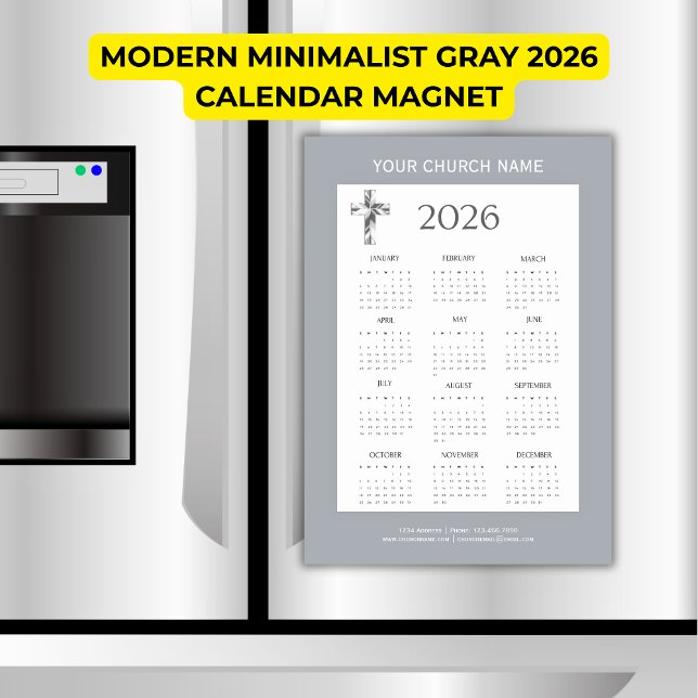 Modern Minimalist Grey 2026 Calendar Magnet (Modern Minimalist Gray 2026 Calendar Magnet)