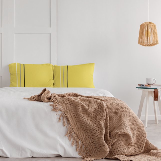 Modern Minimalist Grey Black Lines Yellow Pillowcase (Creator Uploaded)