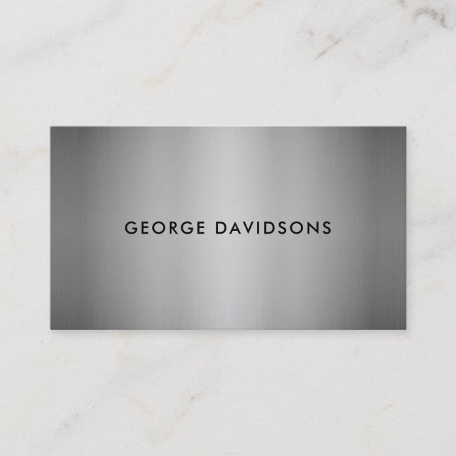 Modern minimalist grey brushed metal professional  business card (Front)