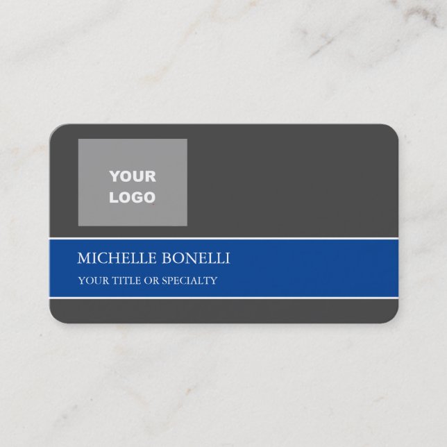 Modern Minimalist Grey Deep Blue Colour Business Card (Front)