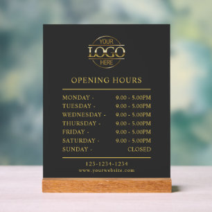 Modern Minimalist Grey Gold Business Opening Hours Acrylic Sign