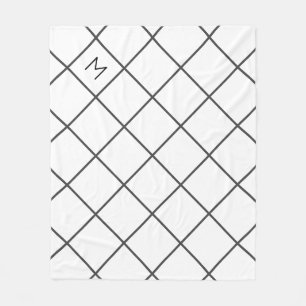 Modern Minimalist Grey Grid Lines Monogram Fleece Blanket