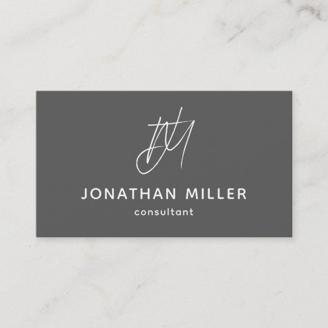 Modern Minimalist Grey Monogram Business Card (Front)