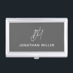 Modern Minimalist Grey Monogram Business Card Holder<br><div class="desc">Keep your business cards organised and protected in this modern and minimalist business card case featuring a script monogram design. The sleek and stylish design is perfect for any professional setting.</div>